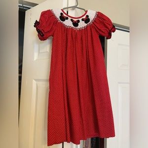 Red and white polka dot Minnie Mouse smocked dress